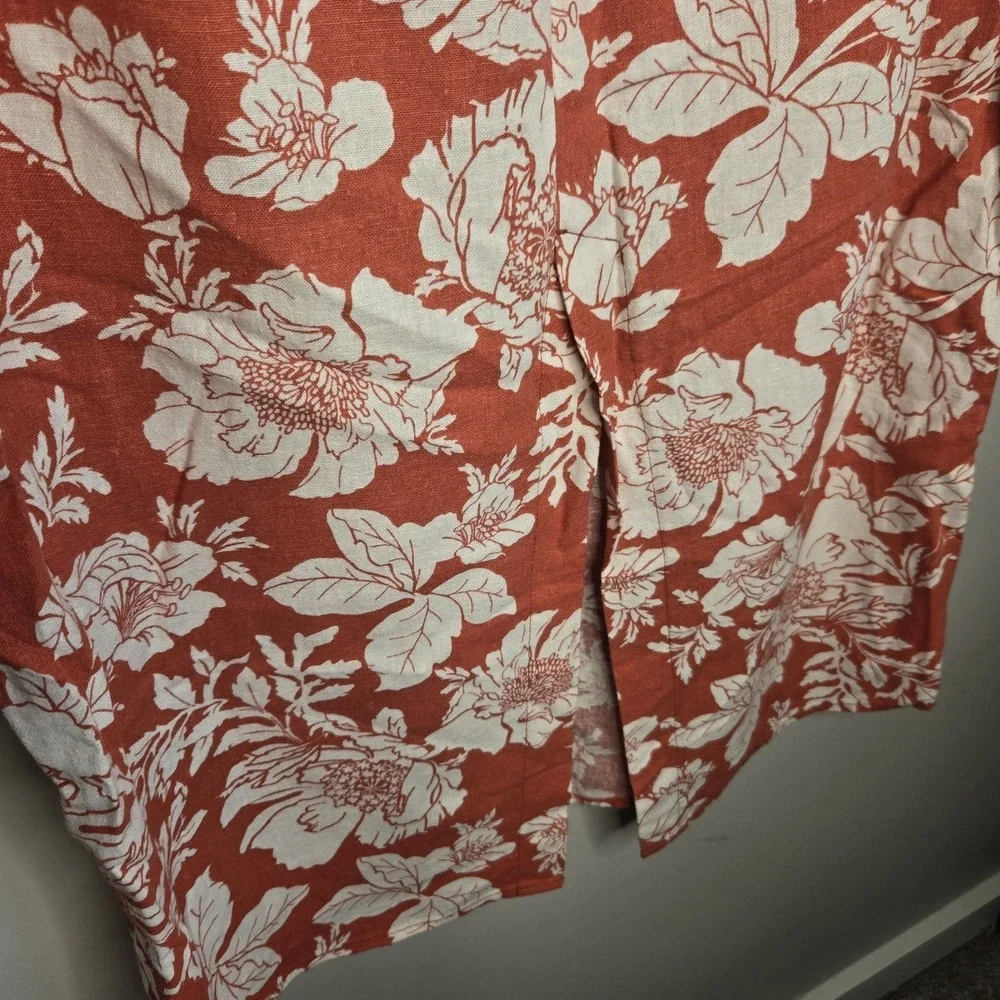 Old Navy Linen Blend Column Small Medium Orange Floral Tank Maxi Skirt Slit Set - Picture 9 of 15